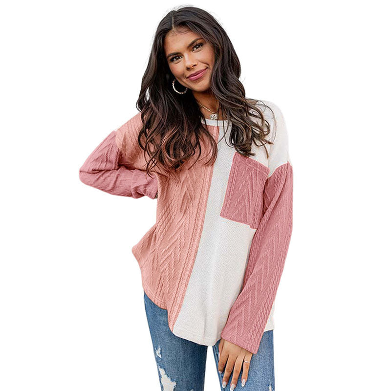 Damenmode-Pullover mit Rundhalsausschnitt und Farbkontrast