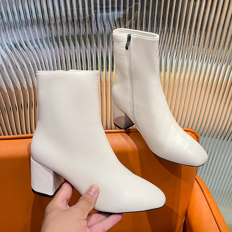 Autumn Fashion New Side Zipper Heel Square Boots