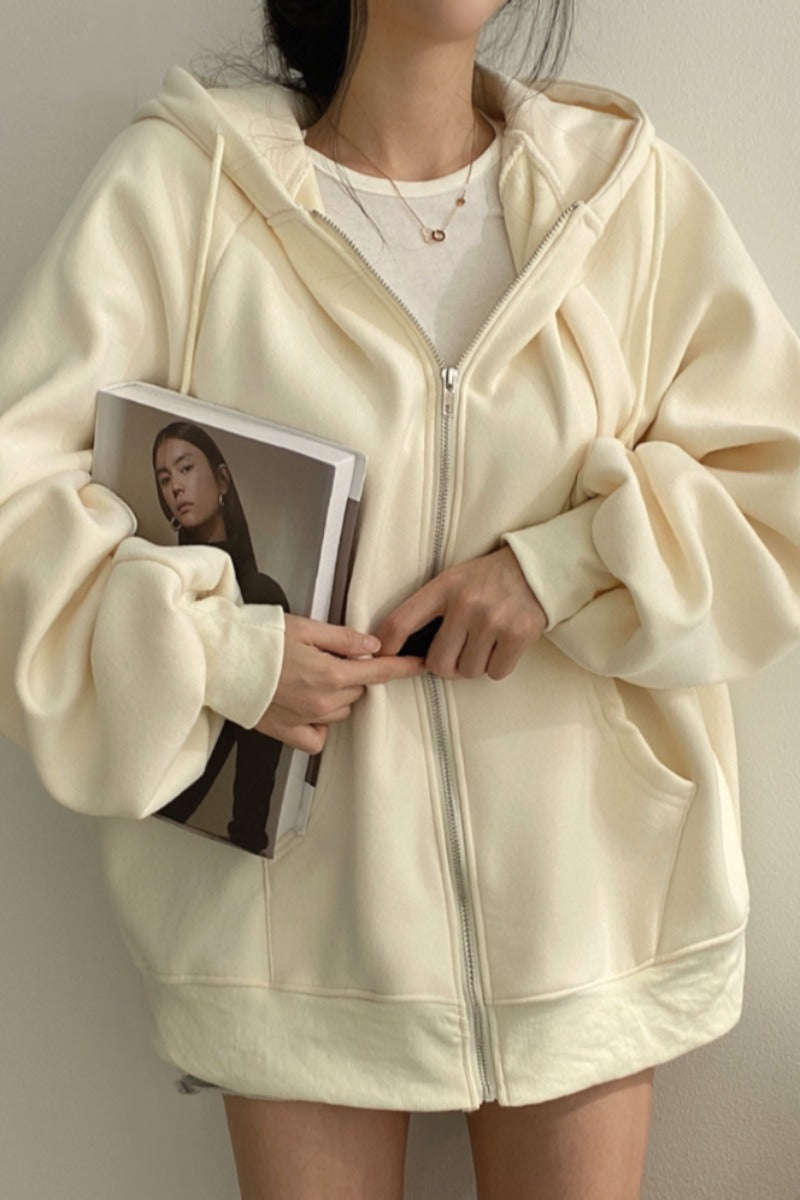 Women's Solid Color Hooded Sweater Zipper