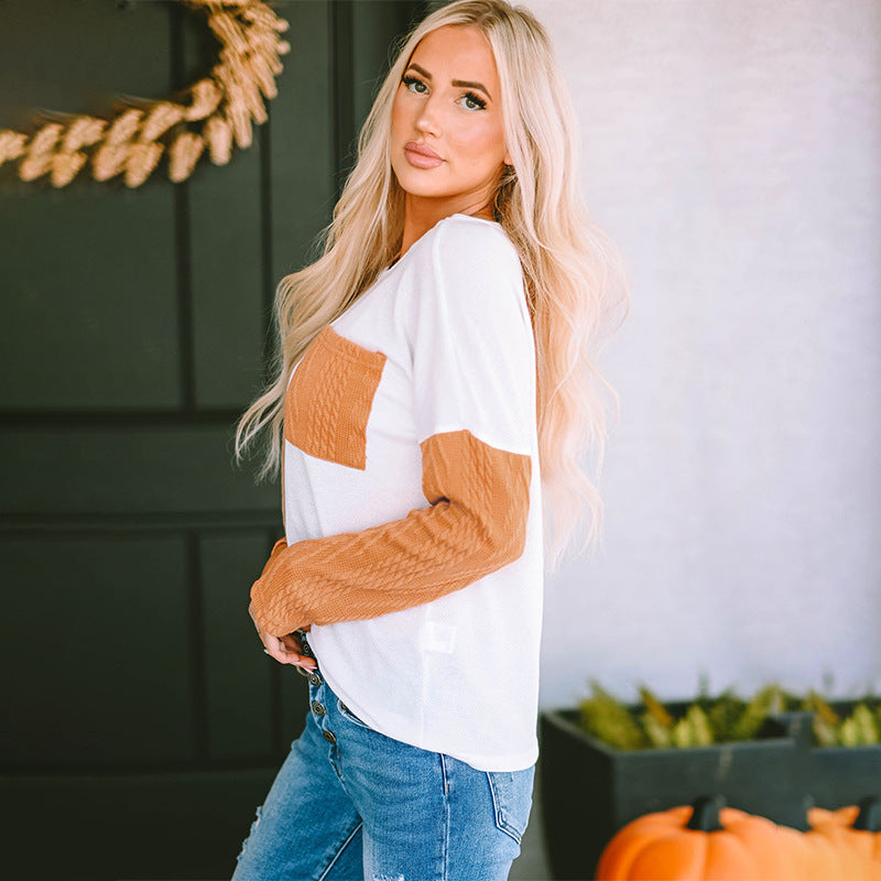 Damenmode-Pullover mit Rundhalsausschnitt und Farbkontrast