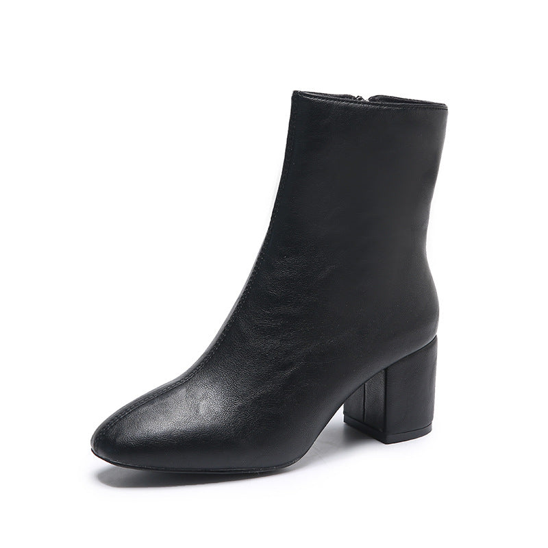 Autumn Fashion New Side Zipper Heel Square Boots