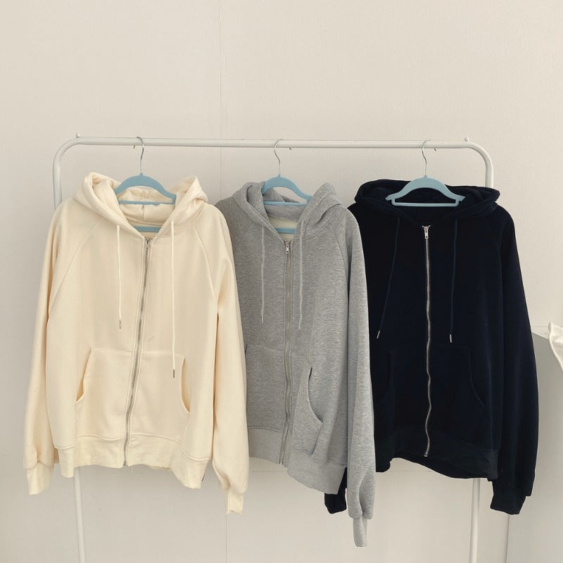 Women's Solid Color Hooded Sweater Zipper