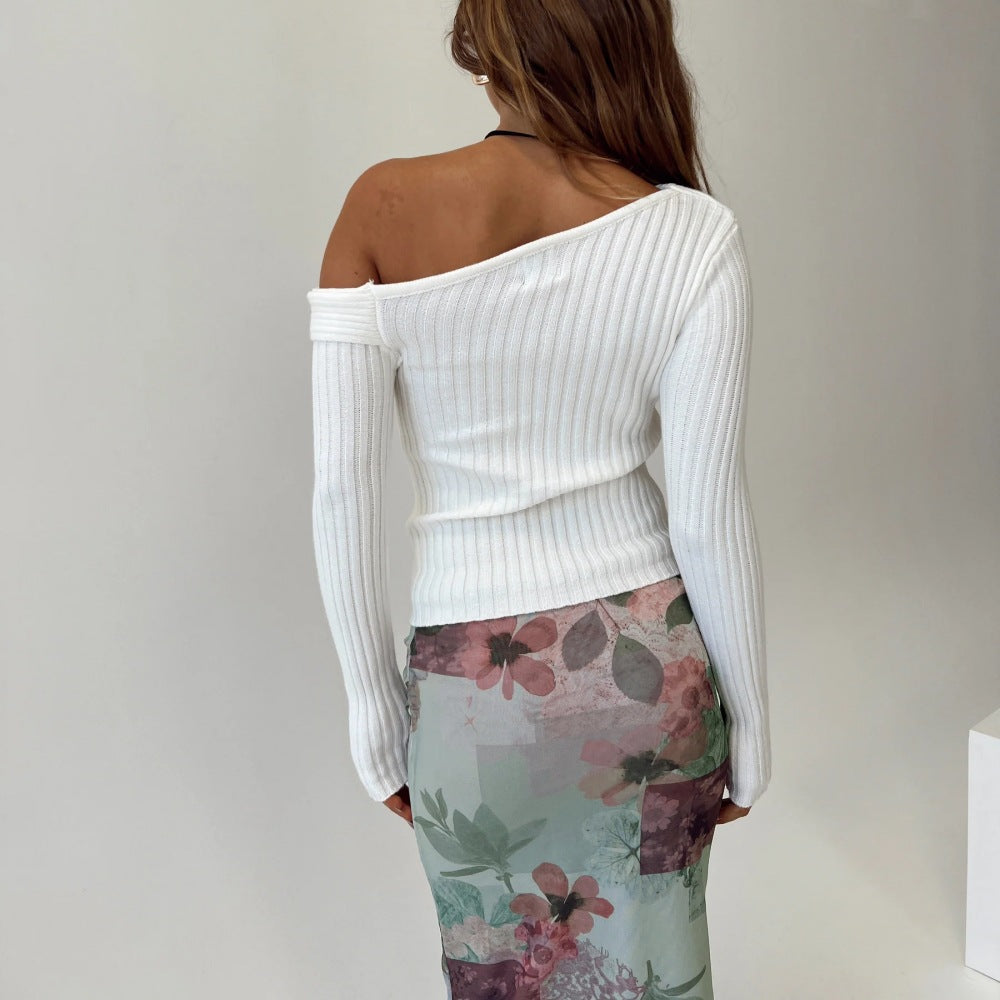 Women's Slim-fit Shoulder Long-sleeved Knitted Sweater