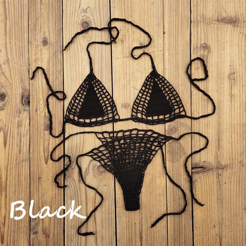 Handmade Crochet Micro Bikini G Thong String Beach Swimwear Sexy Lingerie Sets 13 Color