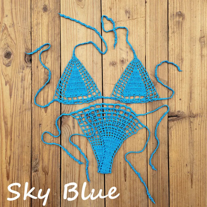 Handmade Crochet Micro Bikini G Thong String Beach Swimwear Sexy Lingerie Sets 13 Color