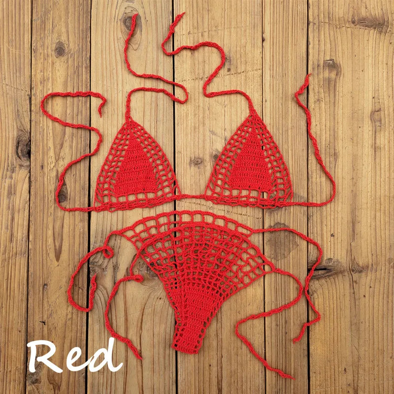 Handmade Crochet Micro Bikini G Thong String Beach Swimwear Sexy Lingerie Sets 13 Color