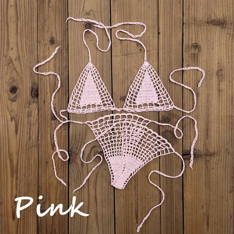 Handmade Crochet Micro Bikini G Thong String Beach Swimwear Sexy Lingerie Sets 13 Color
