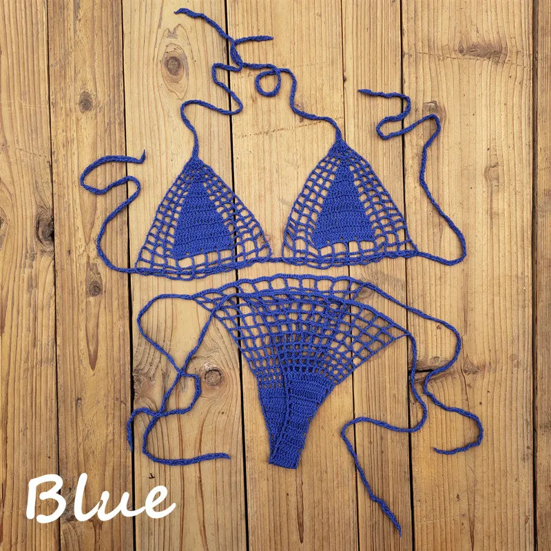 Handmade Crochet Micro Bikini G Thong String Beach Swimwear Sexy Lingerie Sets 13 Color
