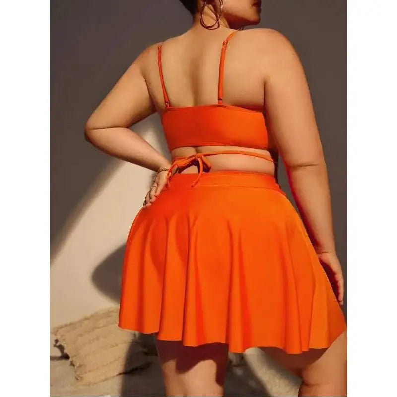 Cikini-Monochrome Swimsuit for Women, Oversized High Waist Skirt, Split Three-Piece Bikini, Swimwear, Bathing Suit, Summer
