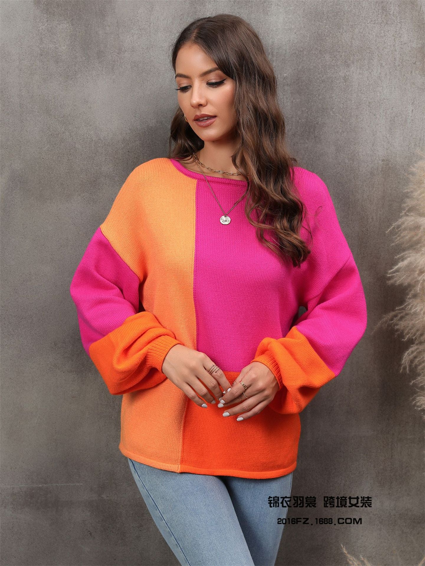 Women's Stitching Fashion Personalized Loose Pullover