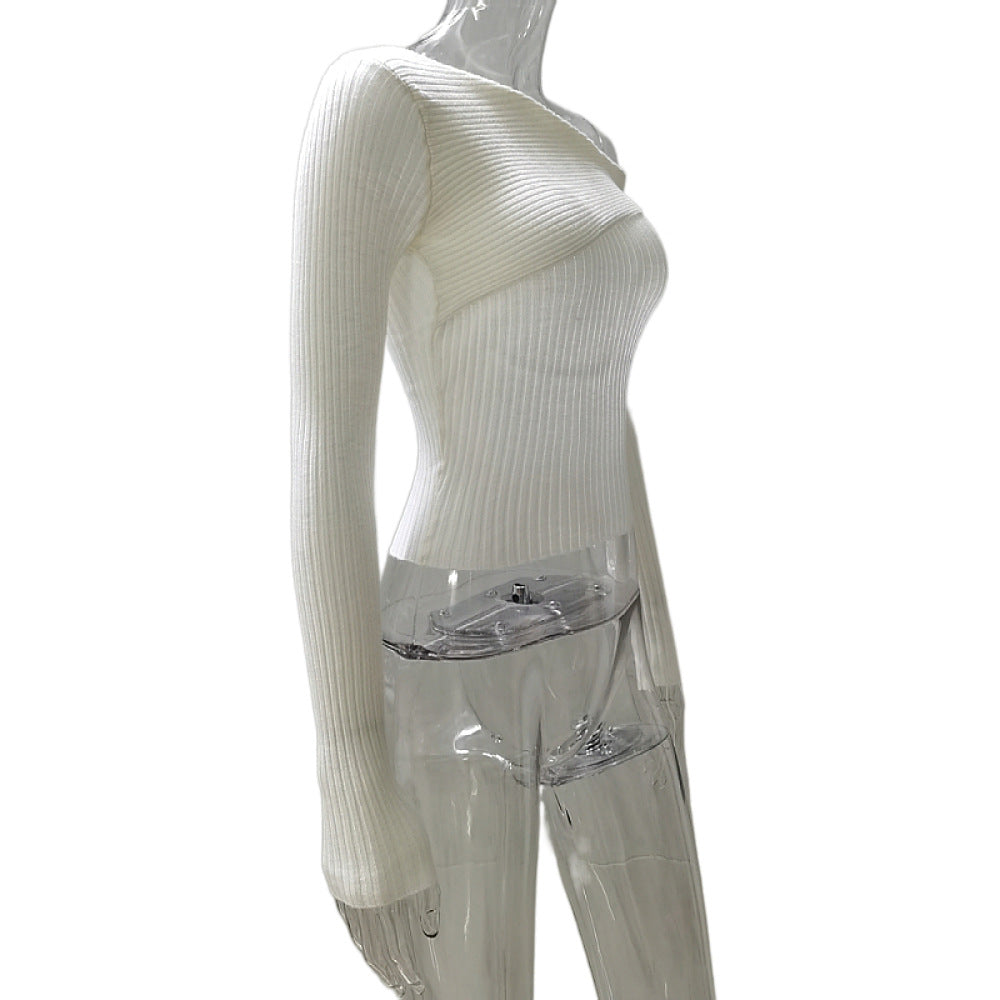 Women's Slim-fit Shoulder Long-sleeved Knitted Sweater