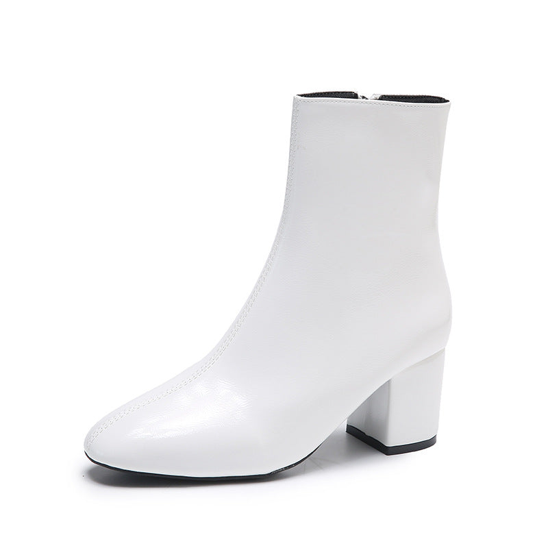 Autumn Fashion New Side Zipper Heel Square Boots