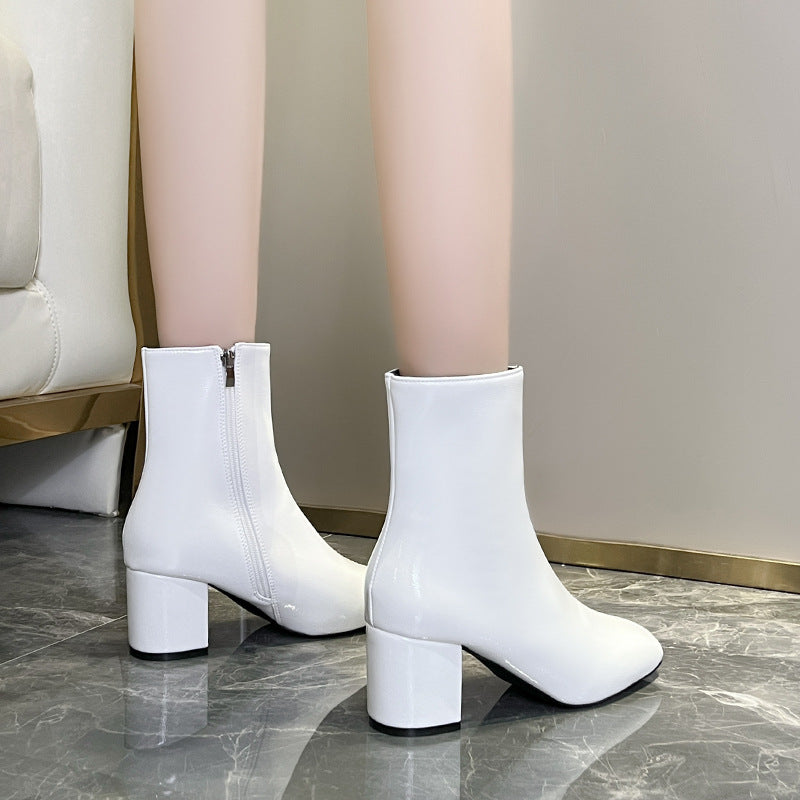 Autumn Fashion New Side Zipper Heel Square Boots