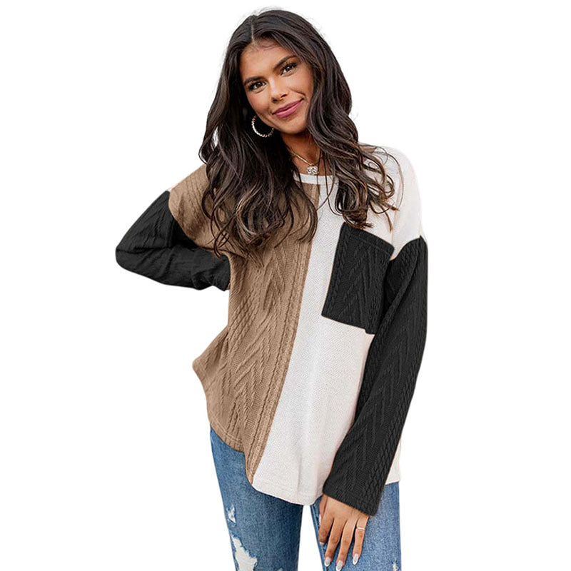 Damenmode-Pullover mit Rundhalsausschnitt und Farbkontrast
