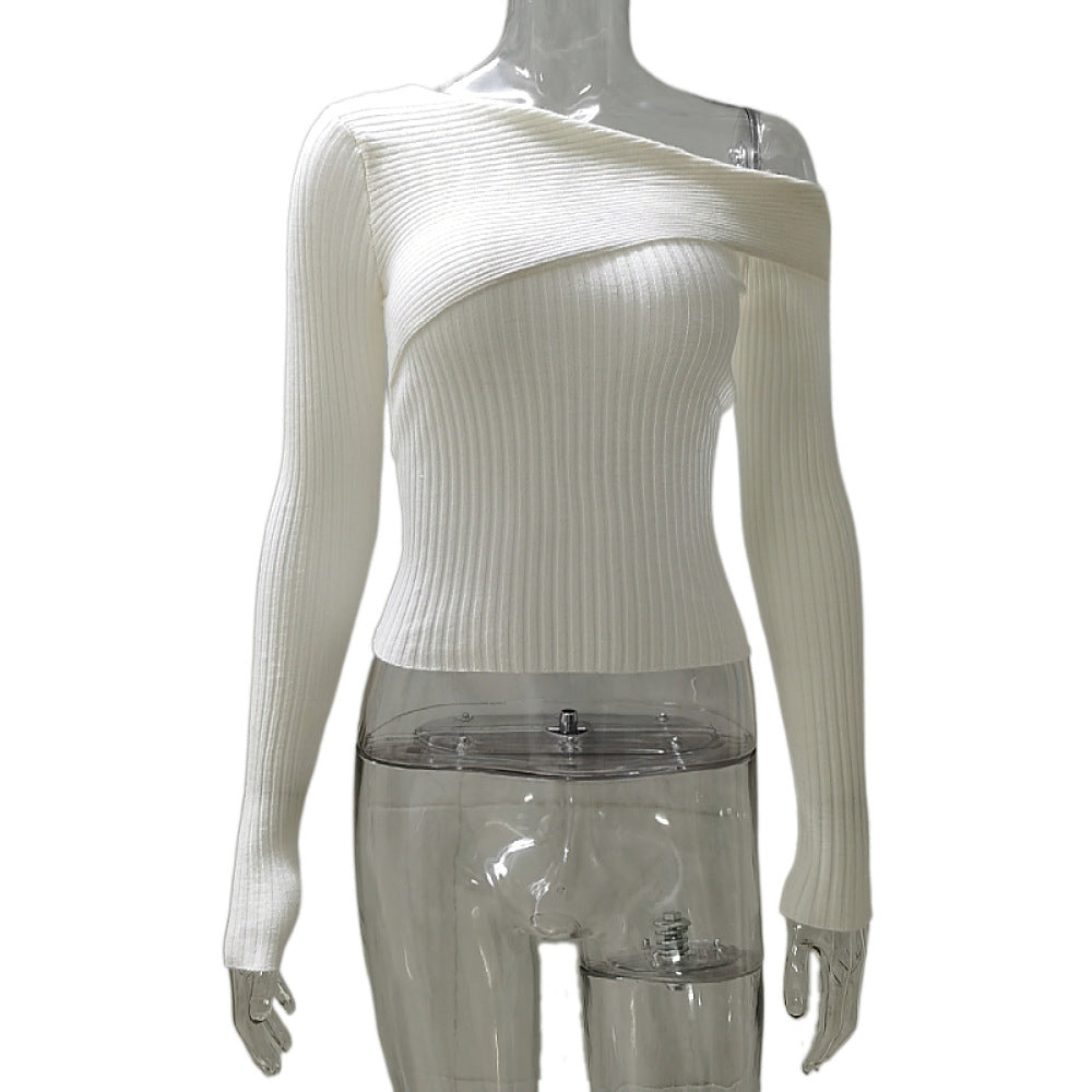 Women's Slim-fit Shoulder Long-sleeved Knitted Sweater