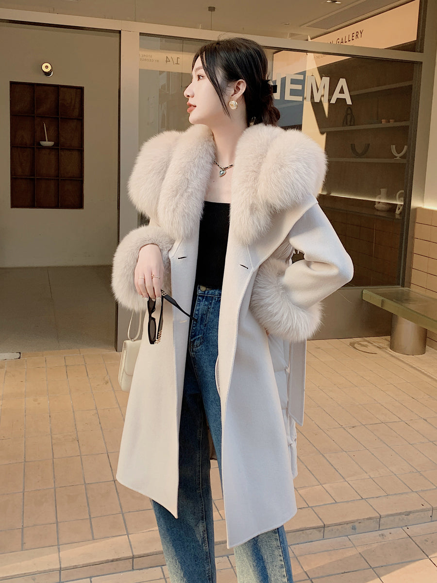 Women's Medium Length Woolen Coat Goose