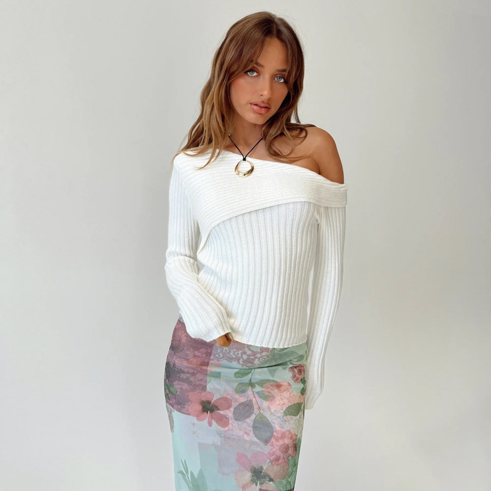 Women's Slim-fit Shoulder Long-sleeved Knitted Sweater
