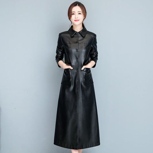 Ladies Fashion Thin Leather Trench Coat