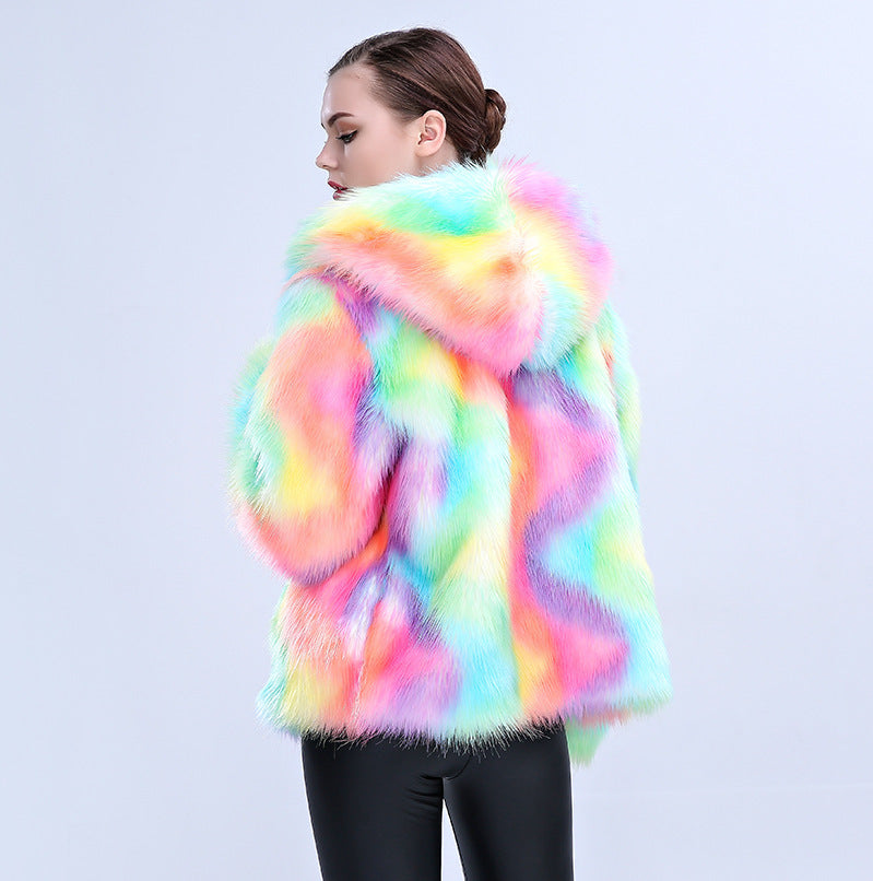 Colored Fox Fur Thicken Warm Fur Coat