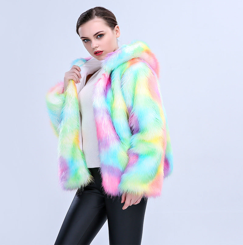 Colored Fox Fur Thicken Warm Fur Coat