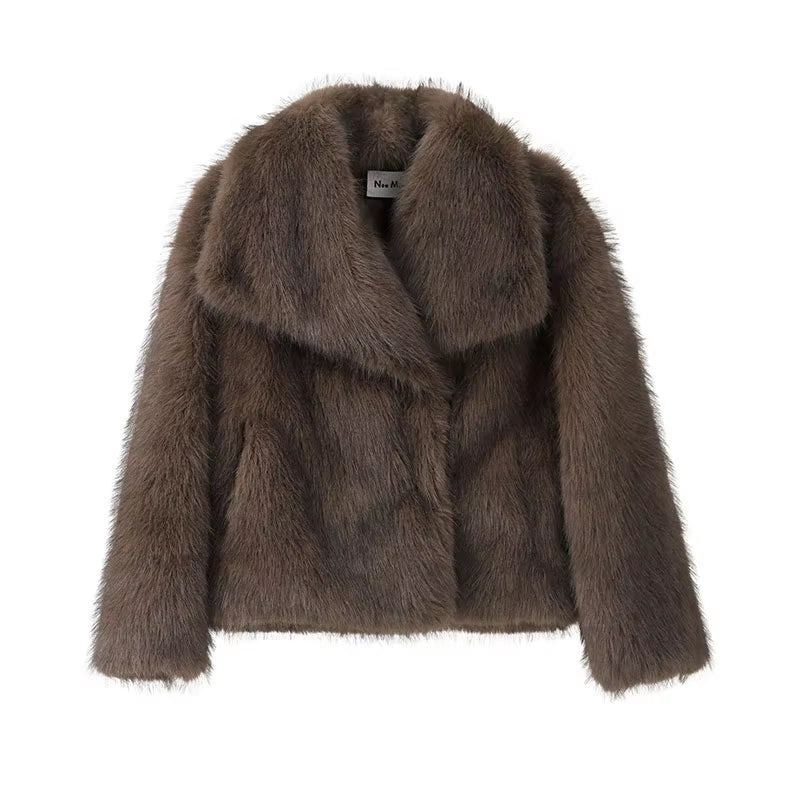 2024 Winter Collection Gradient Faux Fur Coat for Women with Luxurious Big Fur Collar