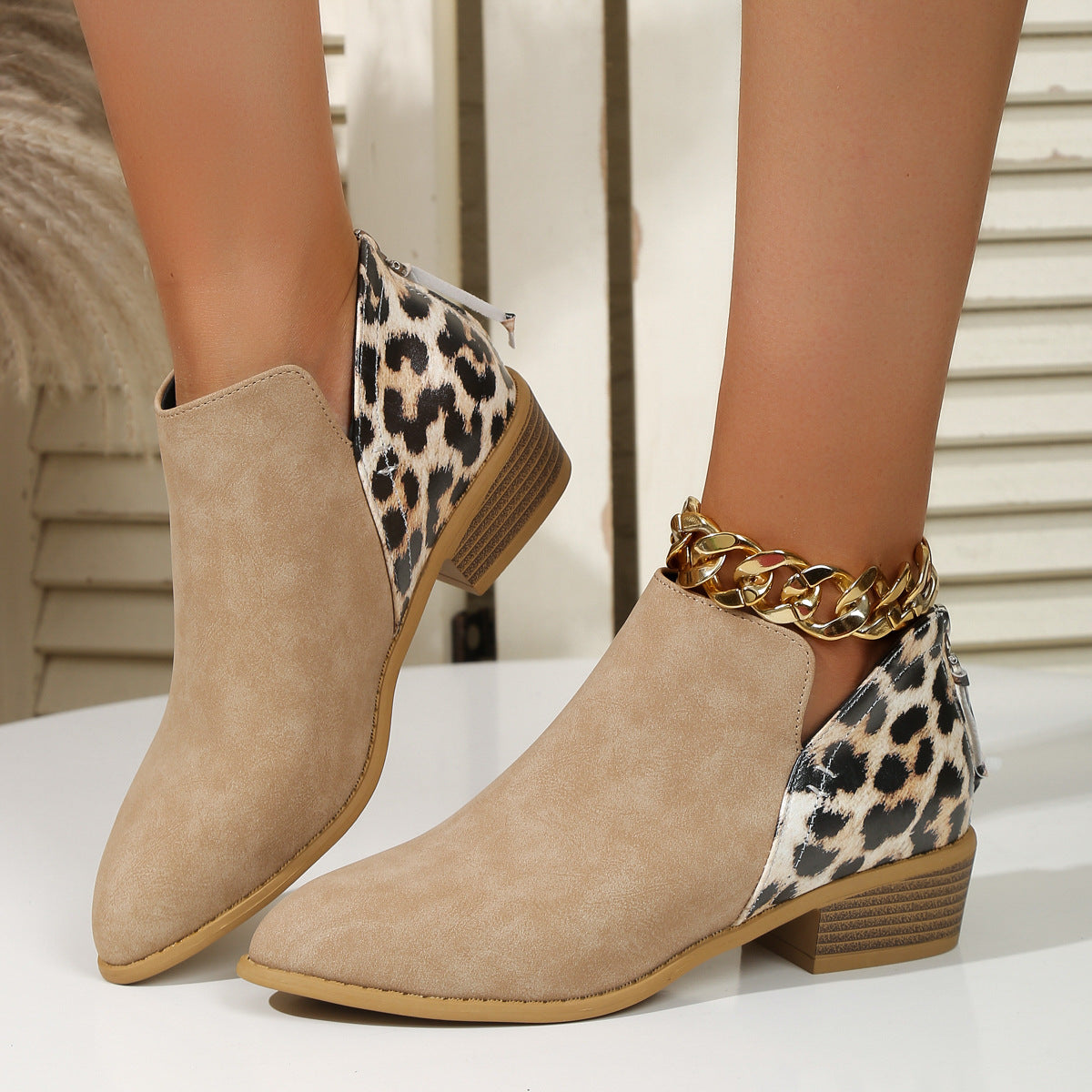 Women's Fashion Leopard Boots Back Zipper