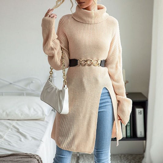 European And American Fashion Women's Long Sleeve High Collar Sweater Dress