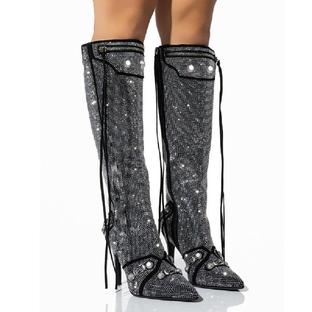 Women's Needle Buckle Rhinestone Oversized Boots