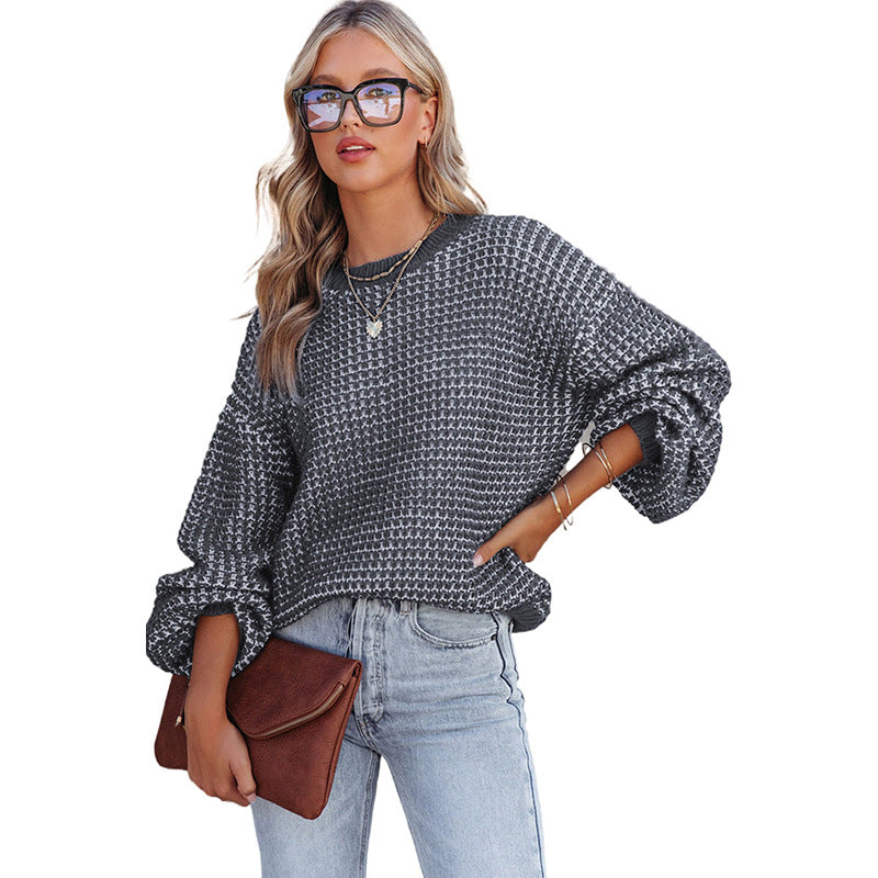 Women's Solid Color Round Neck Off-shoulder Sweater