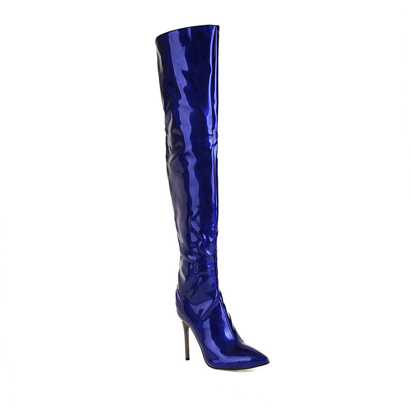 Women's Bright Leather Plus Size Boots