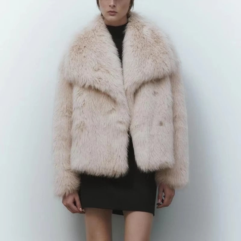 2024 Winter Collection Gradient Faux Fur Coat for Women with Luxurious Big Fur Collar