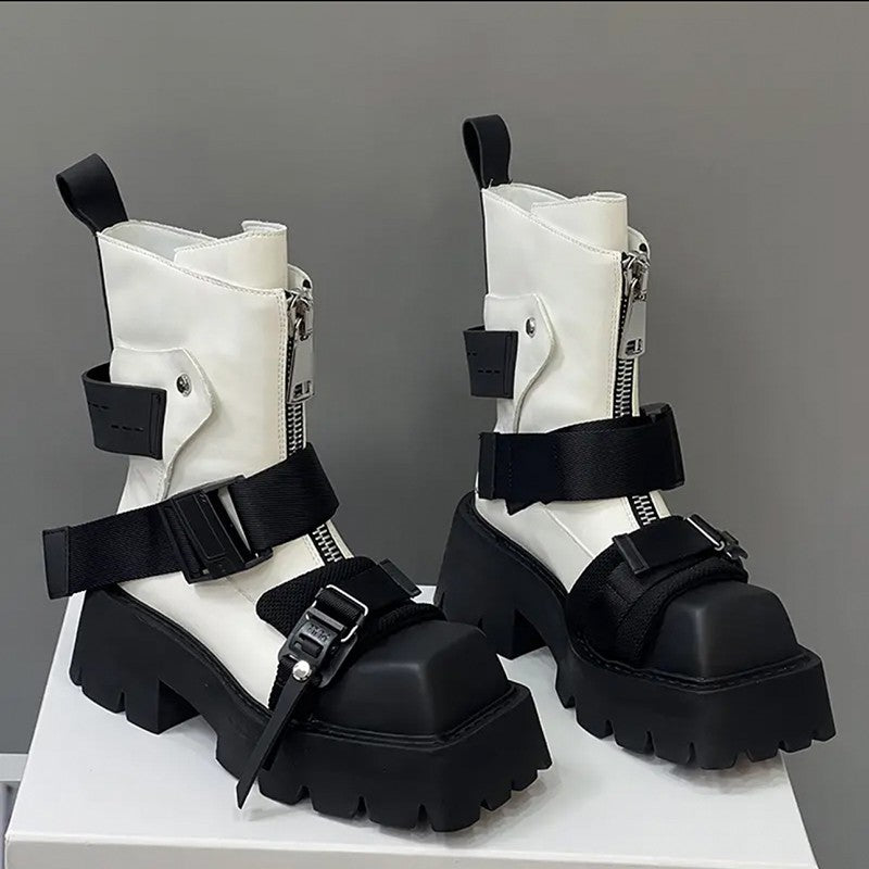 Leather Female Square Ankle Boots