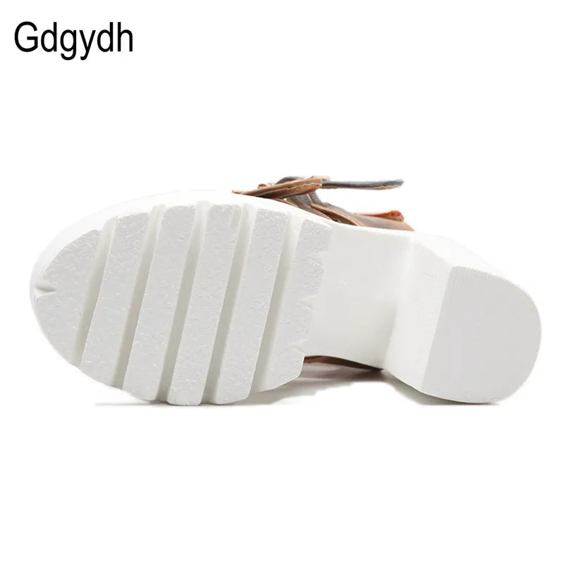 Gdgydh Women Sandals High Heels Summer Fashion Ankle Buckle Strap Female Gladiator Sandals Platform Shoes Block Heels