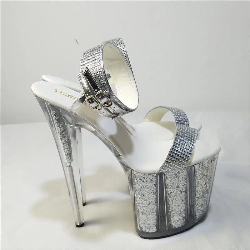 8 inch high heels silver bling bride wedding shoes platform crystal shoes 20cm Platform sexy shoes Exotic Dancer shoes