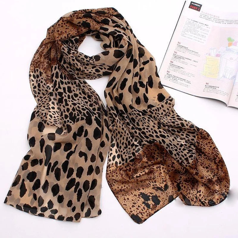 New Noble Fashion Women Long Soft Wrap Lady Shawl Silk Chiffon Scarves Leopard Print Shawl All-match Lady Soft Scarf