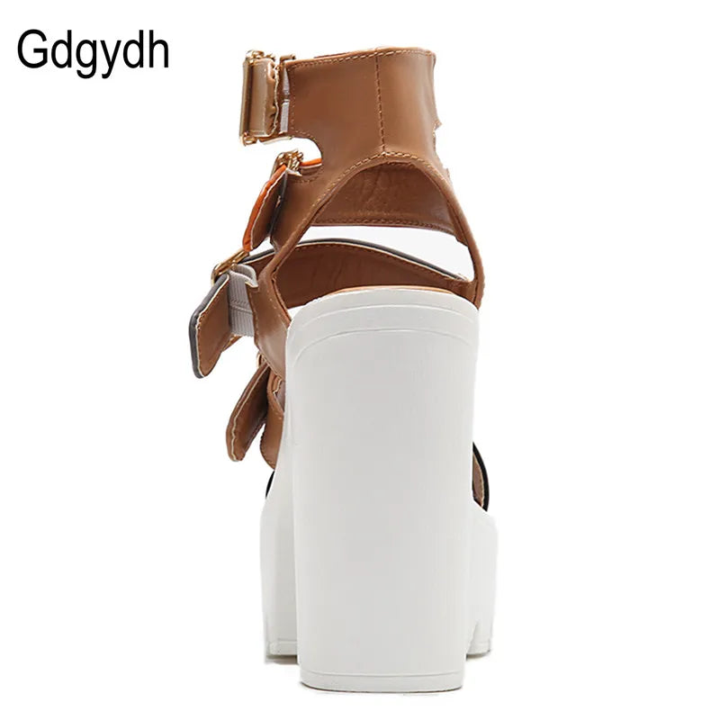 Gdgydh Women Sandals High Heels Summer Fashion Ankle Buckle Strap Female Gladiator Sandals Platform Shoes Block Heels