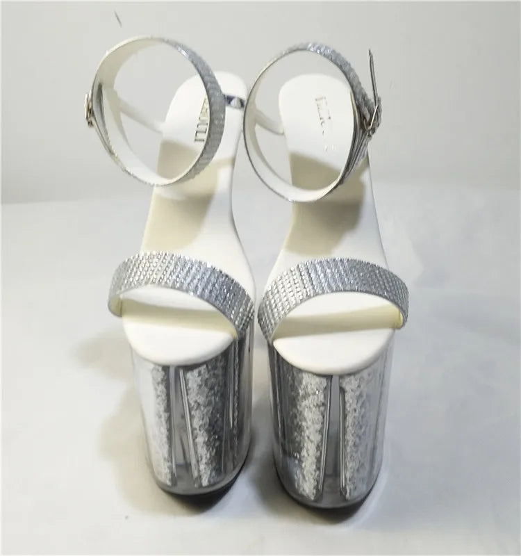 8 inch high heels silver bling bride wedding shoes platform crystal shoes 20cm Platform sexy shoes Exotic Dancer shoes