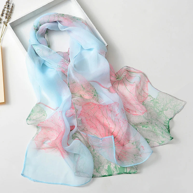 Fashion Spring/Summer Women Floral Printing Beach Silk Scarf Shawls Female All-match Long Soft Wraps Scarf Beach Sunscreen Hijab