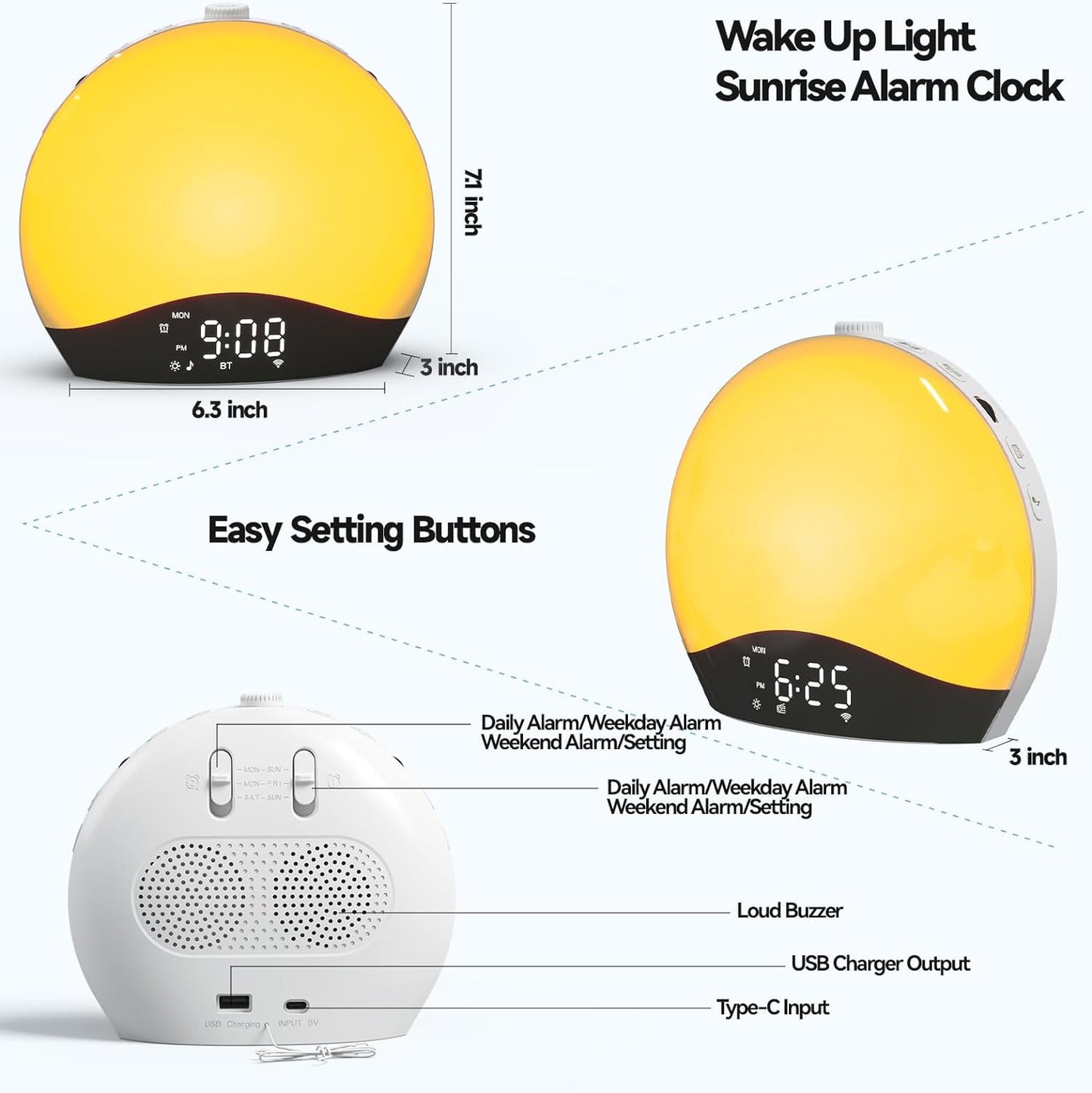 Sunrise Alarm Clock Wake Up Light Smart Wake-up Light With Bluetooth Colorful Bedside Lamp Simulated Sunrise