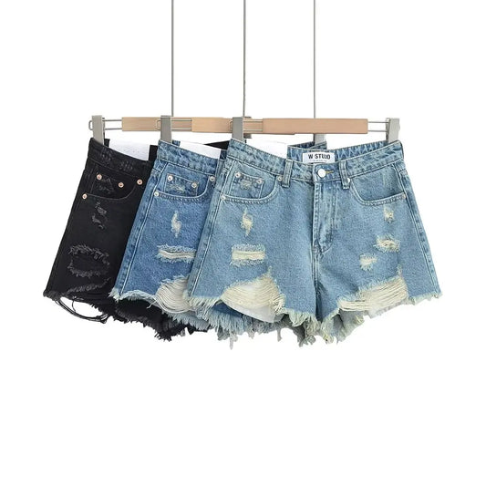 Denim shorts for women vintage clothes black jeans shorts women Summer 2023 distressed blue jean shorts ripped y2k streetwear