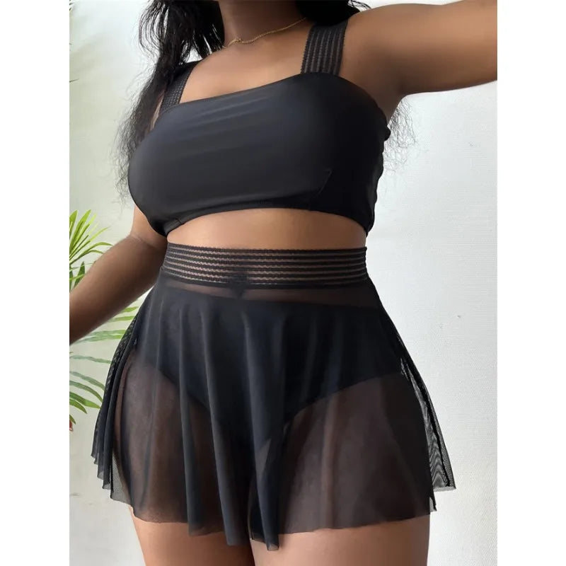 Skirt Bikini Large Size Sexy Swimwear 2024 Women Separate Swimsuit Large Bathing Suit 3 Piece Mesh High Waist Skirt Bikini Set