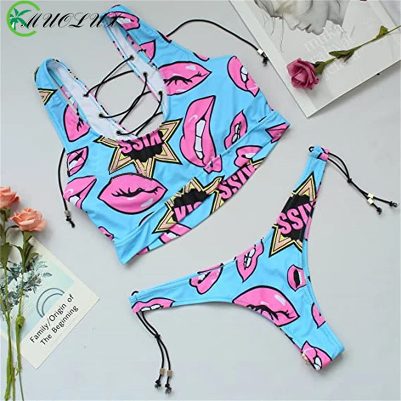 Bikini 2024 Tankini Women Swimsuit Sexy Bandeau Push Up New African Print Thong Lace Up Swimwear Biquini Bathing Suit Brazilian