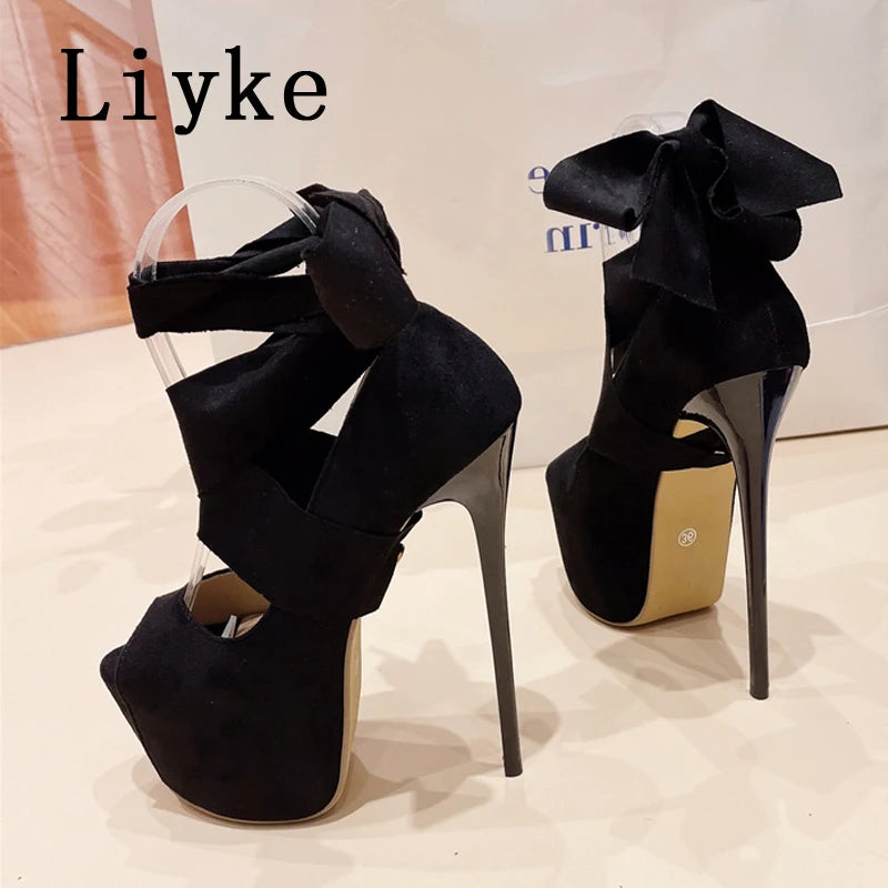 Liyke 2024 Fashion Cross Strap Women Platform Pumps Sandals Sexy Peep Toe Super High Heels Party Stripper Shoes Stilettos Mujer