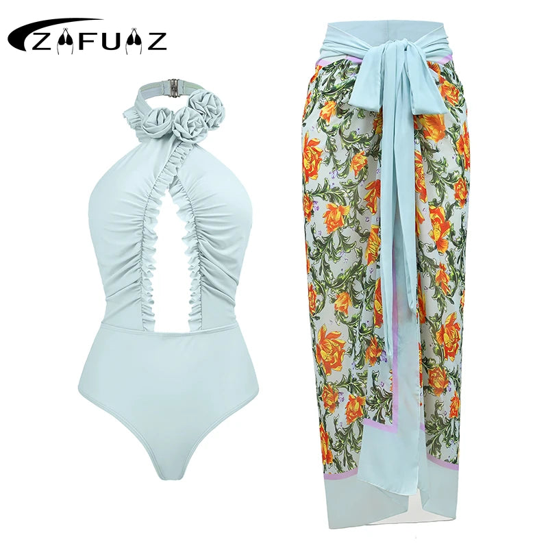 2024 Sexy 3D Flower One Piece Swimsuit Luxury Women Swimwear Monokini Bodysuit With Skirt Bathing Suit Beach Wear Summer Suit