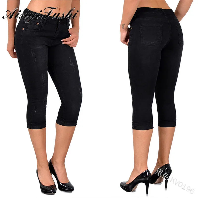 Aisiyifushi Summer Black Jeans Women Slim-fit Solid Mom Jeans Pants Stretch Bottoms Feminino Skinny Jeans Women Plus Size 5xl