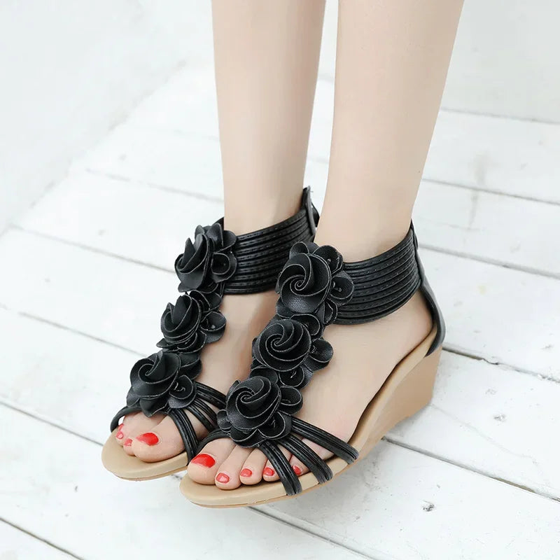 TIMETANG Gladiator Sandals Summer New Woman Fashion Platform Mid Heels Open Toe Wedge Sandals Soft Leather Sexy Casual Shoes