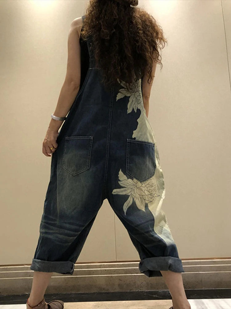 Max LuLu European Fashion Style Spring Female Printed Denim Overalls Ladies Vintage Casual Jeans Women Loose Trousers Wide Pants