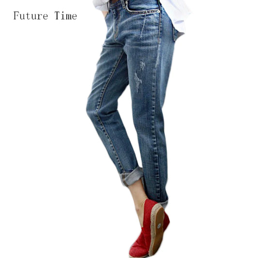 Boyfriend Jeans For Women 2024 Hot Sale Vintage Distressed Regular Spandex Ripped Jeans Denim Washed Pants Woman Jeans C1028