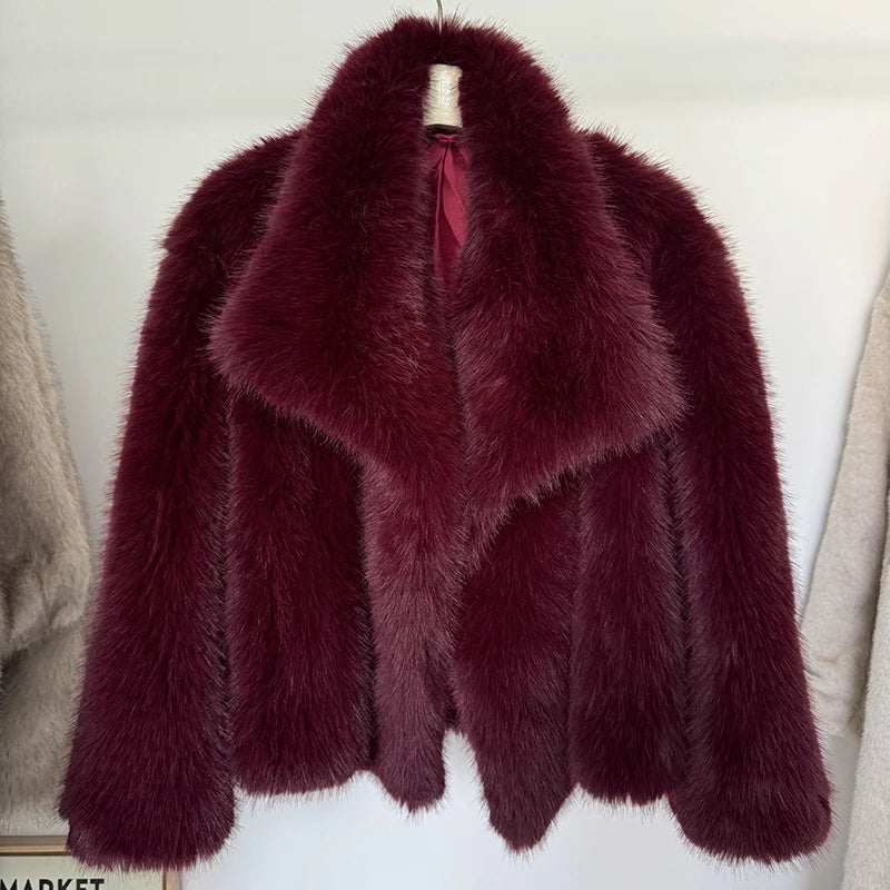 2024 Winter Collection Gradient Faux Fur Coat for Women with Luxurious Big Fur Collar