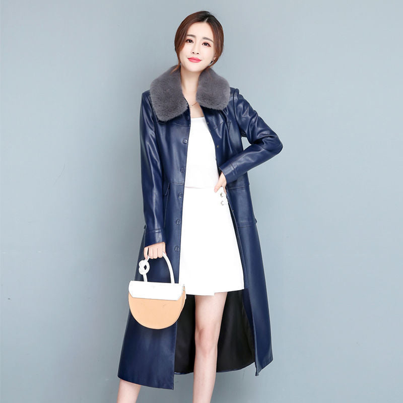 Ladies Fashion Thin Leather Trench Coat